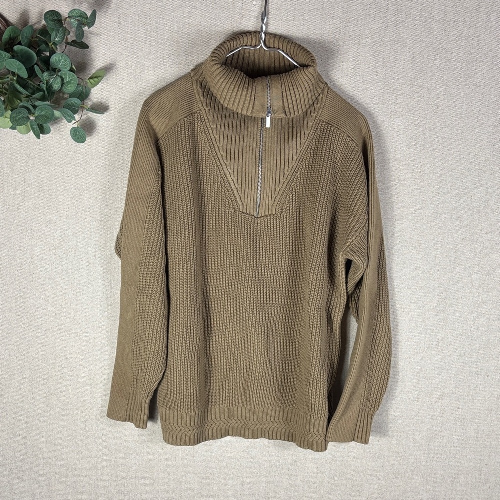 Topman > Brown Quarter Zip Turtleneck Sweater Small